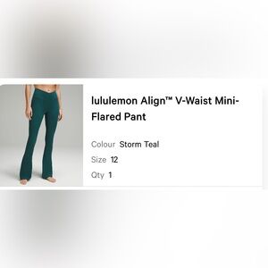 Lululemon Align V-Waist Mini-Flared Pant - Storm Teal - Size 12